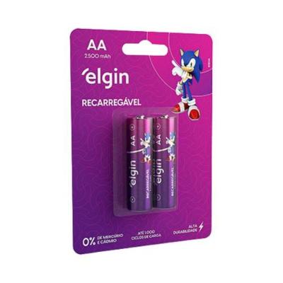 Pilha Recarregável Elgin AA 2500mAh 2 Unidades Zinco Até 1000 Ciclos