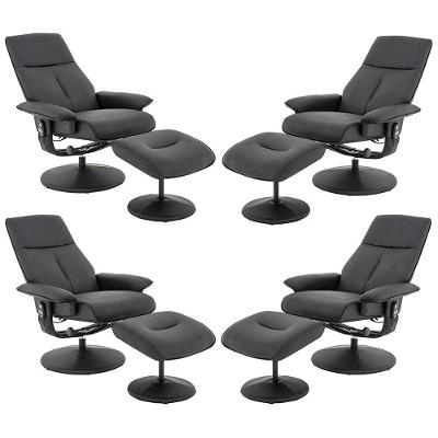 Kit 4 Poltronas Massagem Arizona G56 Reclinável Giratória Couro Sintético Preto Gran Belo