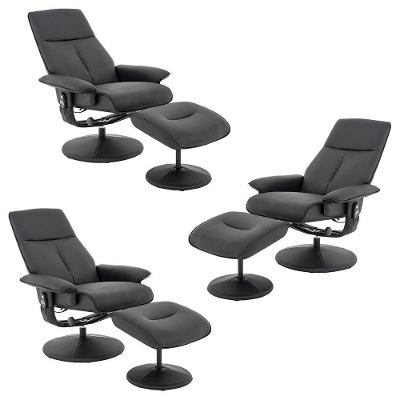 Kit 3 Poltronas Nebraska Reclinável Elétrica Giratória Massagem PU Preto Rivatti