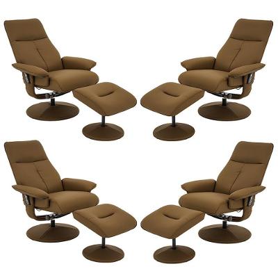 Kit 4 Poltronas Massagem Arizona Giratória Reclinável Couro Sintético Caramelo Gran Belo