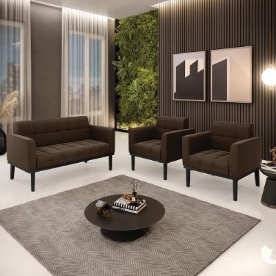 Conjunto Poltronas e Namoradeira Karen Suede Marrom Gran Belo