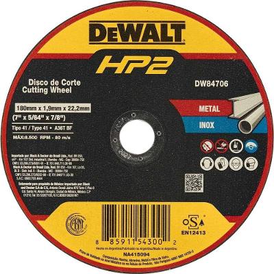 Disco de Corte DW84706 HP2 180MM Tipo 41 Aço Carbono e Inox Dewalt