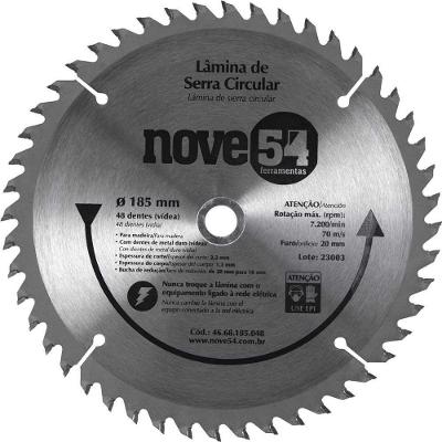 Lâmina de Serra Circular 185MM 48 Dentes Metal Duro com Bucha Nove54