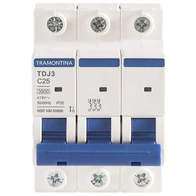 Mini Disjuntor TDJ3 25A 3 Polos Curva C NBR 60898 Branco Tramontina