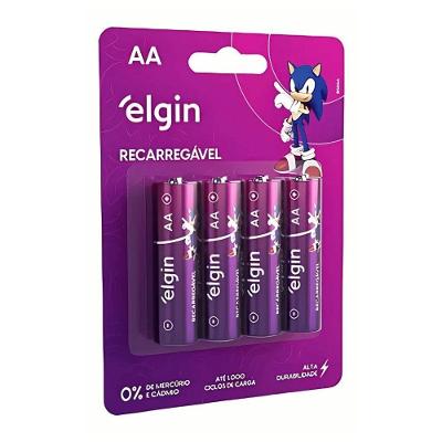 Pilha Recarregável Elgin AA 2500mAh com 4 Unidades Aprovada INMETRO