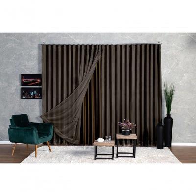 Cortina Microfibra com Voil 3,00x2,50M Trilho Duplo Marrom Escuro Ludatex