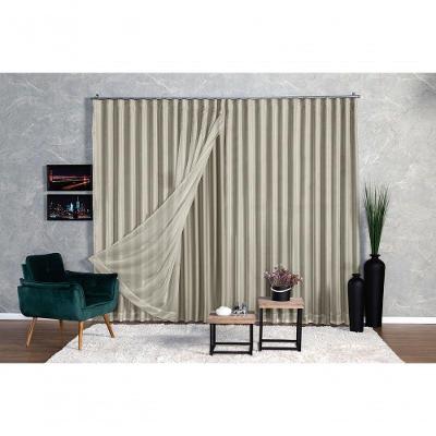 Cortina Microfibra com Voil 3,00x2,30M para Trilho Duplo Palha Ludatex