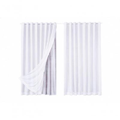 Cortina Microfibra com Voil 2,80x2,50M Poliéster Varão Branco Ludatex