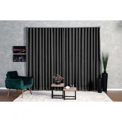 Cortina Blackout com Voil 6,00x2,30M Poliéster Trilho Duplo Preta Ludatex