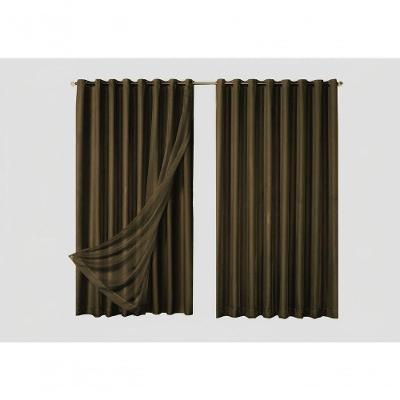 Cortina Blackout com Voil 2,80x2,70M Poliéster Varão Marrom Escuro Ludatex