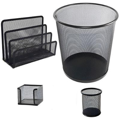 Kit Organização Escritório 4 Peças Aço Aramado Lixeira 12L Preto GXM