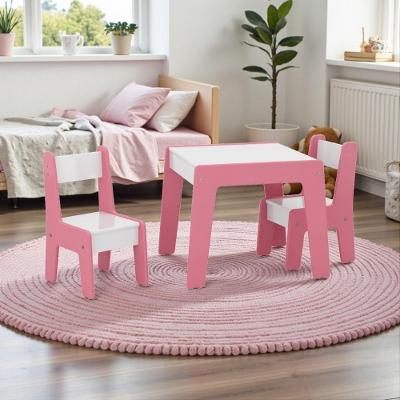 Mesa Infantil com 2 Cadeiras MDF 50cm Branco e Rosa de Casa