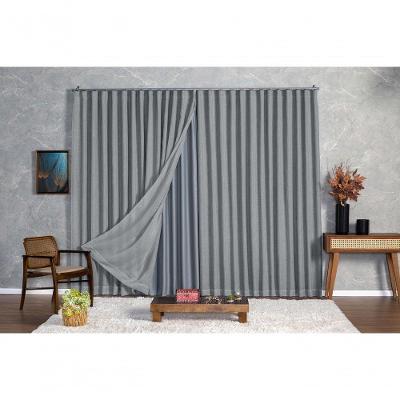 Cortina Blackout com Linho 2,80x1,80M para Trilho Duplo Cinza Ludatex