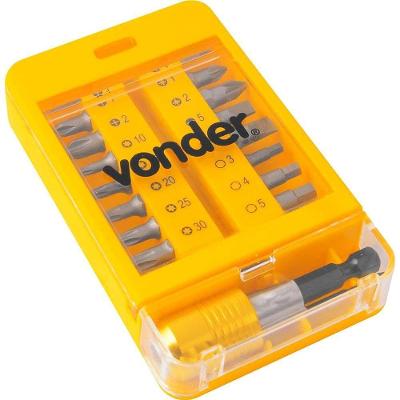Jogo de Bits 15 Peças com Adaptador 1-4 Aço Cromo Vanádio Vonder