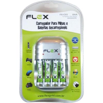 Carregador de Pilhas FX-C03-AAA Bivolt AA-AAA-9V Desligamento Automático 2 Flex