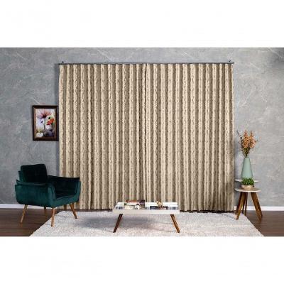 Cortina Jacquard 4,00x2,50M Trilho Suíço Poliéster Bege Ludatex