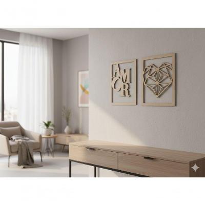 Par Quadro Decorativo Coração Amor Orgânico 25x20CM MDF 3mm Fita Dupla Face Branco Mix