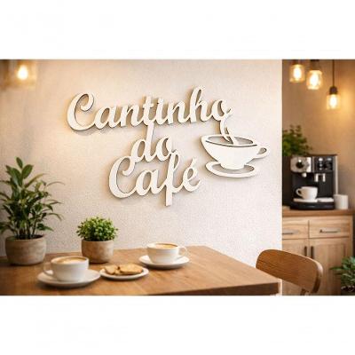 Placa Decorativa Cantinho do Café M001 em MDF com Fita Dupla Face Branco Mix