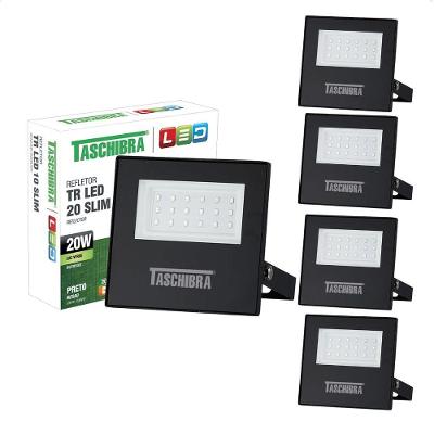 Kit 6 Refletores LED TR Slim 20W Luz Verde IP65 Preto Taschibra