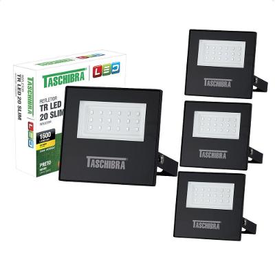 Kit 5 Refletores LED TR Slim 20W 3000K IP65 Preto 220V Taschibra