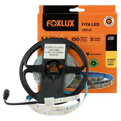 Fita LED SMD IP20 4,4W 3000K 12V 5m Branco Quente Foxlux