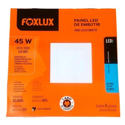 Painel LED Quadrado Embutir 45W 6500K Bivolt Branco Foxlux
