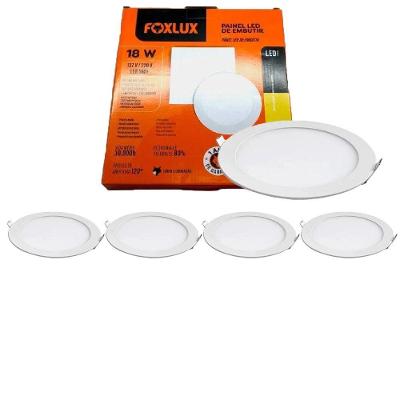 Kit 5 Painel LED Redondo Embutir 18W 3000K Branco Bivolt Foxlux