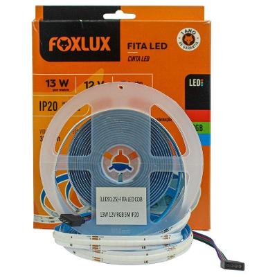 Fita LED COB RGB IP20 13W 12V 5m Multicolorida Foxlux