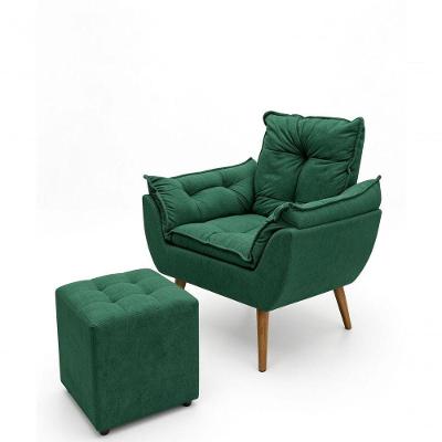 Kit Poltrona Opala com Puff Suede Fibra Siliconada Verde Sonho das Poltronas