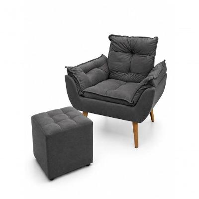 Kit Poltrona Opala e Puff Suede Fibra Siliconada Cinza Escuro Sonho das