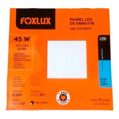 Painel LED Quadrado Embutir 45W 4000K Branco Bivolt Foxlux