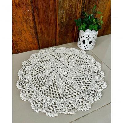 Tapete Redondo 63CM Crochê Artesanal 100% Algodão Feito à Mão Cru