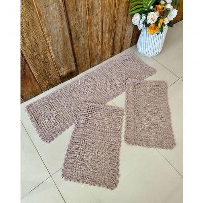 Kit Tapete e Passadeira Cozinha Retangular Crochê 45CMx70CM Algodão Caramelo