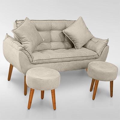 Kit Namoradeira Opala 2 Lugares 2 Puff Suede Bege Sonho das Poltronas