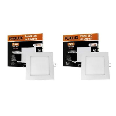 Kit 2 Painéis LED Quadrado Embutir 24W 6500K Bivolt Branco Foxlux