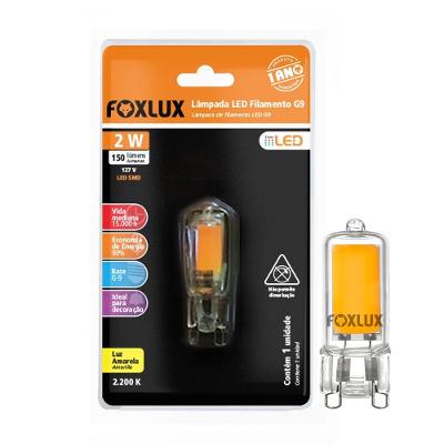 Lâmpada LED Filamento G9 Halopin 2W Retrô 110V Foxlux