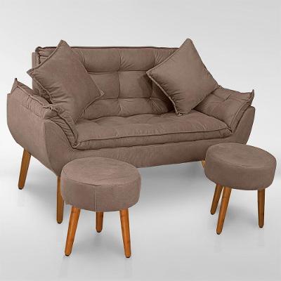 Kit Namoradeira Opala 2 Lugares Suede Pés Palito Café Sonho das Poltronas