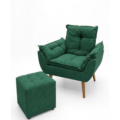 Kit Poltrona Opala e Puff Quadrado Suede Fibra Siliconada Verde Sonho das Poltronas