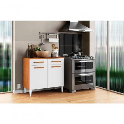 Balcão de Cozinha Juma 2151 3 Portas MDF-MDP 90CM Cinamomo e Branco