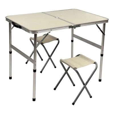 Mesa Camping Dobrável Trail com 2 Banquetas de Alumínio Branco Kala