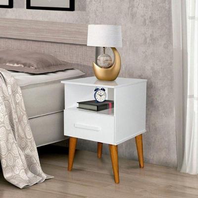 Mesa de Cabeceira Safira 1 Gaveta MDF Branco Romar Móveis