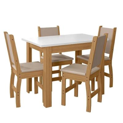Conjunto Jantar Bellagio 4 Lugares MDP Estofado Off White 120CM Poliman
