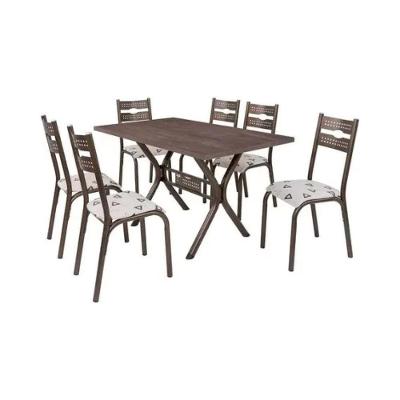 Conjunto de Jantar Luna 6 Lugares MDF Couro Sintético Bronze Ciplafe Móveis