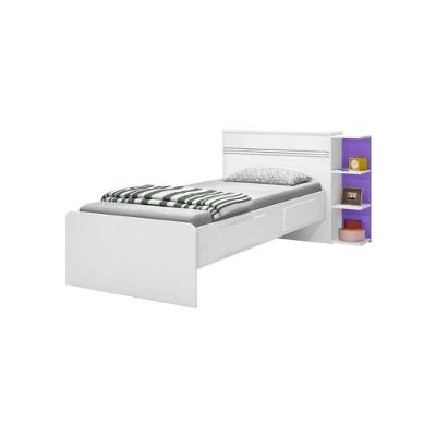 Cama Solteiro Baú 2 Gavetas Jade MDF Branco e Lilás J&A Móveis
