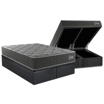Kit Cama Box Baú Queen Ortopédico D40 Grise Courino Cinza Kappesberg