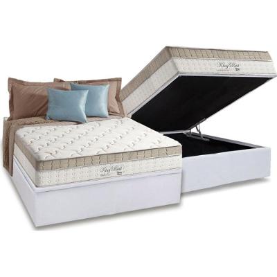 Kit Cama Box Baú Casal CRC Corano White Molas Ensacadas Euro Pillow Bege Anjos