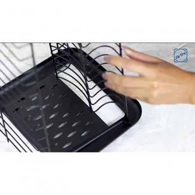 Escorredor de Louça Porta Talheres Removível Não Enferruja para Cozinha Preto