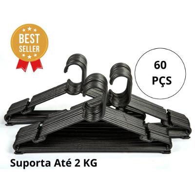 Kit 60 Cabides Redondos Adultos Reforçados Preto