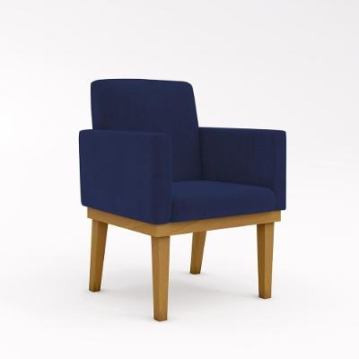 Cadeira Poltrona Nina com Base Madeira Maciça Suede Azul Marinho Balaqui Decor