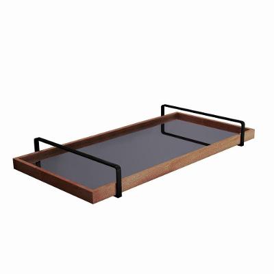 Bandeja Decorativa Espelhada Alça Preta MDF Polido Castanho Lar Flex Móveis